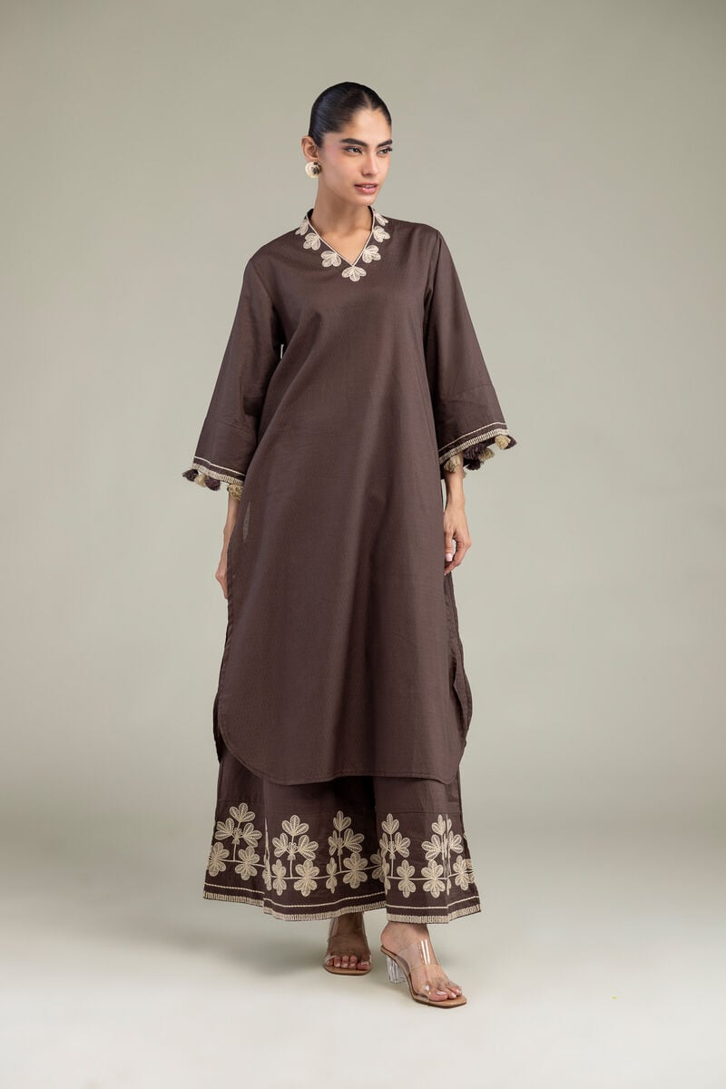 Brown V-Neck Kurta