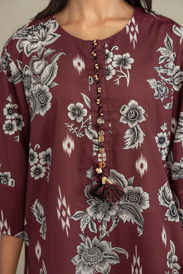 Maroon Floral Kurta
