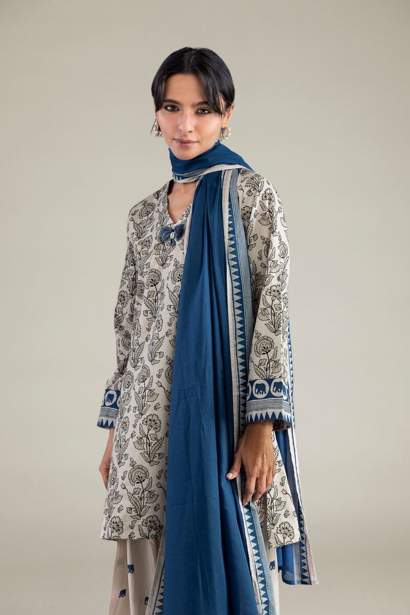 Beige V-Neck Kurta
