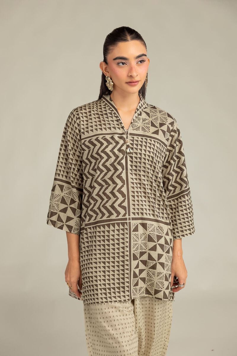 Beige V-Neck Kurta
