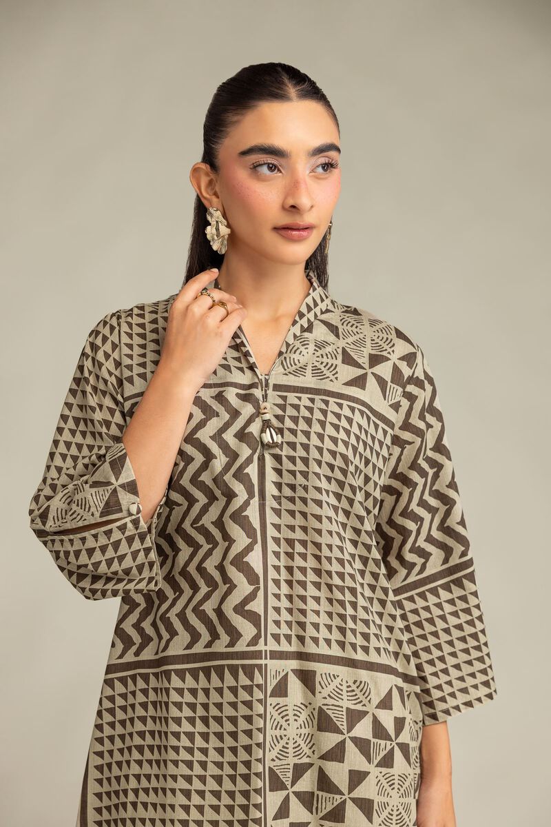 Beige V-Neck Kurta