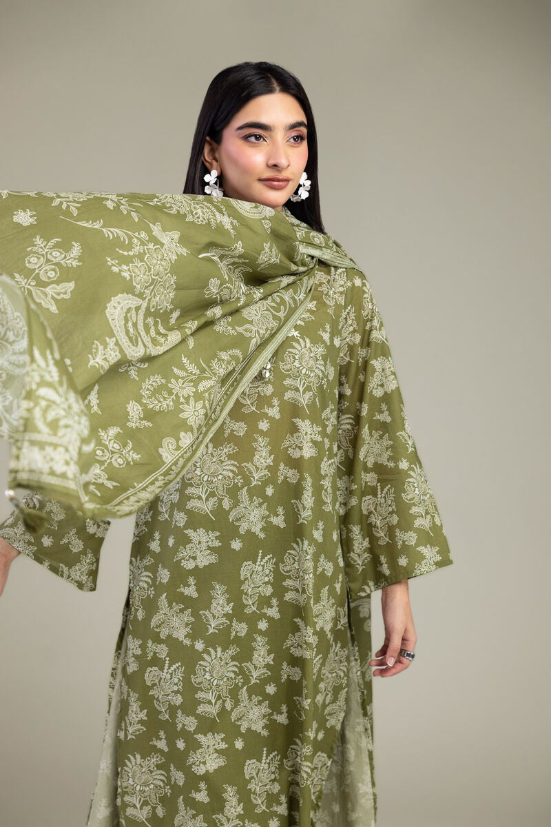 Olive Floral Dupatta