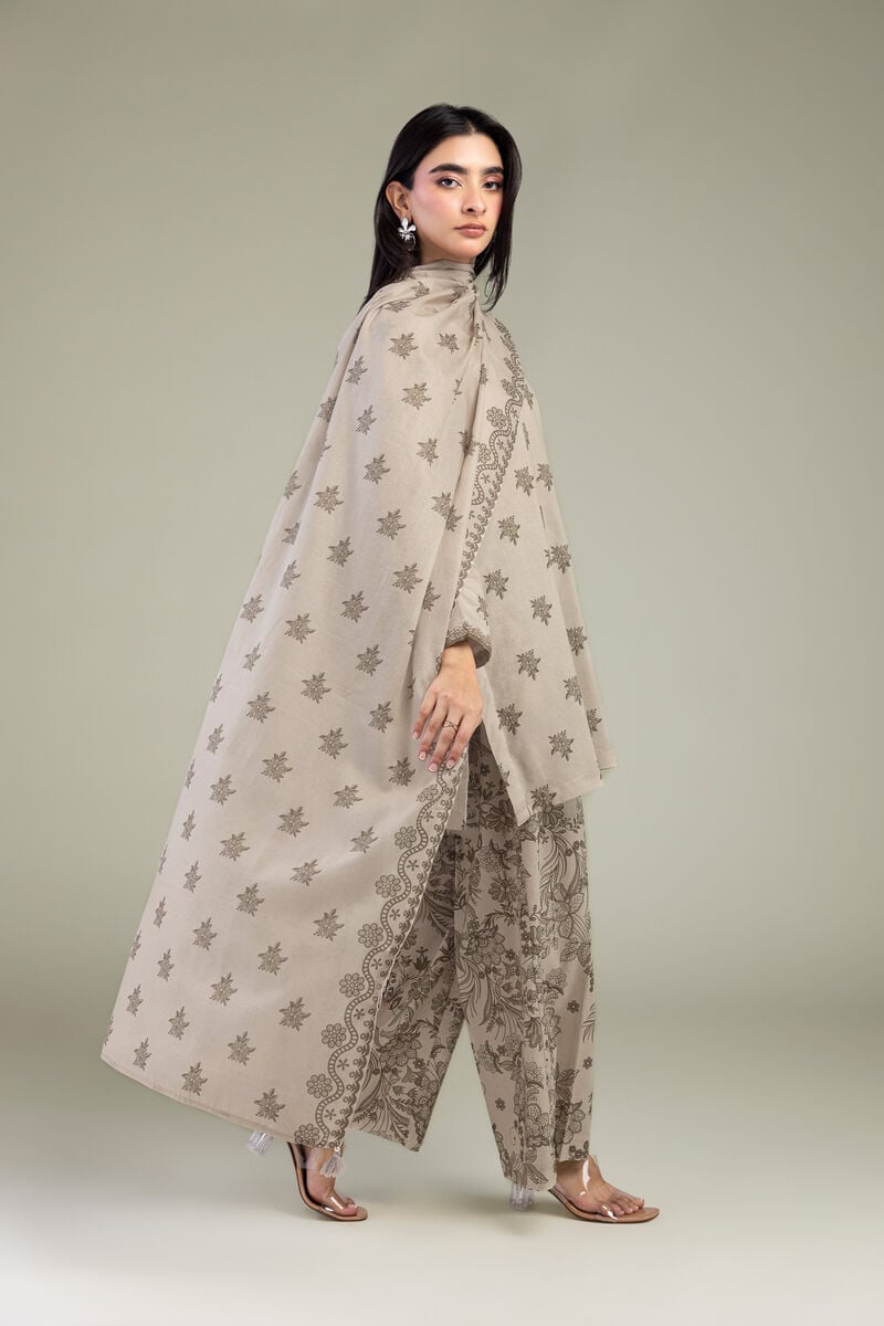 Beige Floral Dupatta