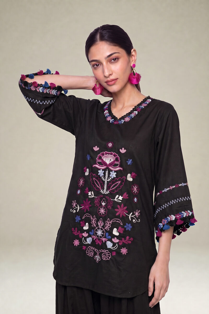 Floral Black Kurta