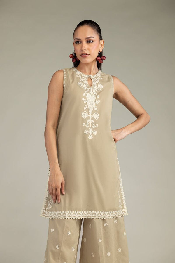 Beige Sleeveless Kurta