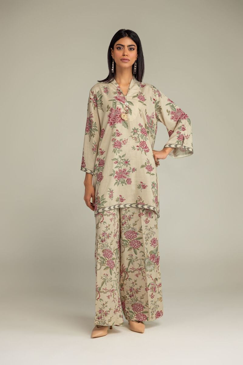 Beige Floral Pants