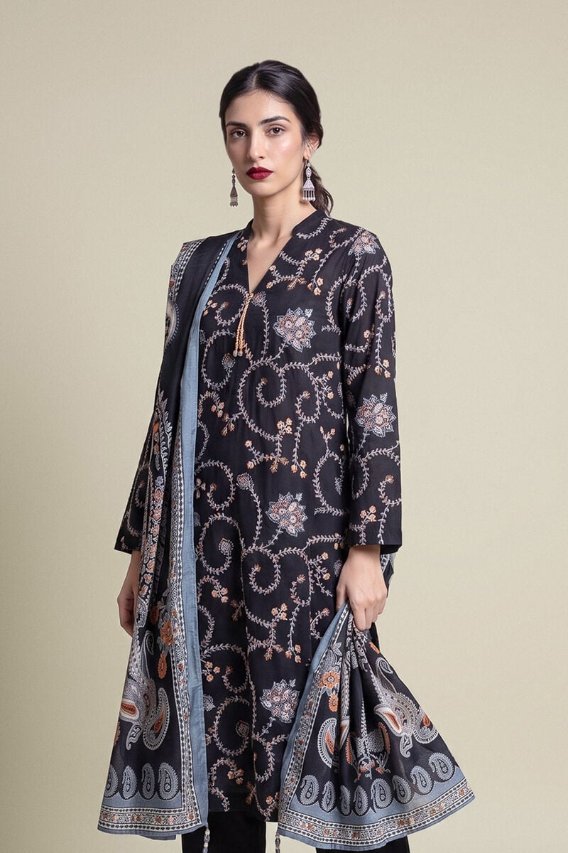 Floral Black Kurta
