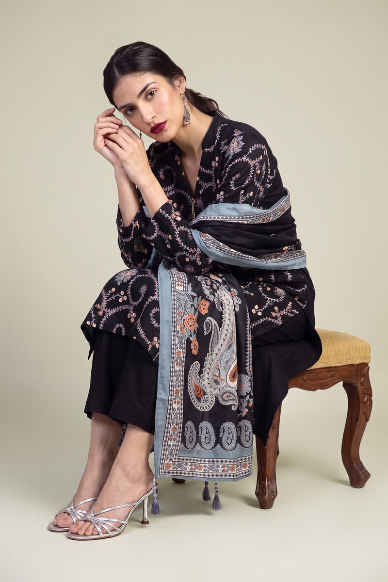 Black Silk Dupatta