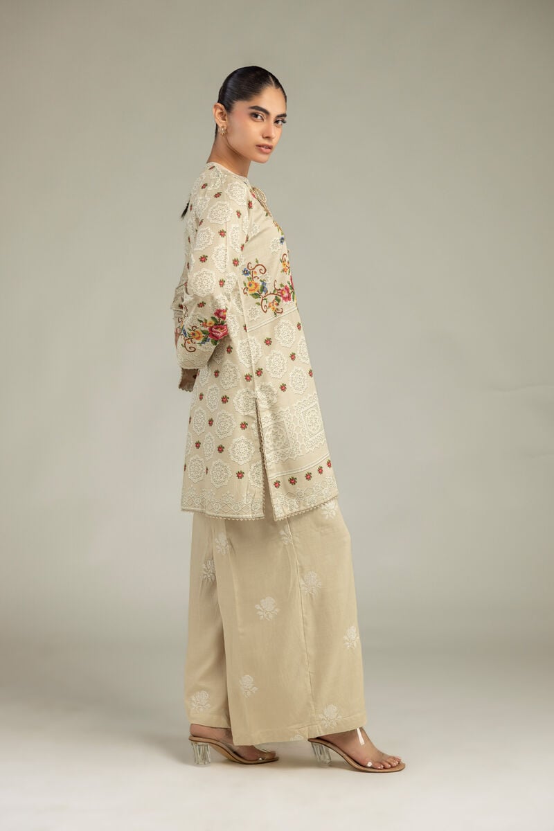 Beige Floral Pants