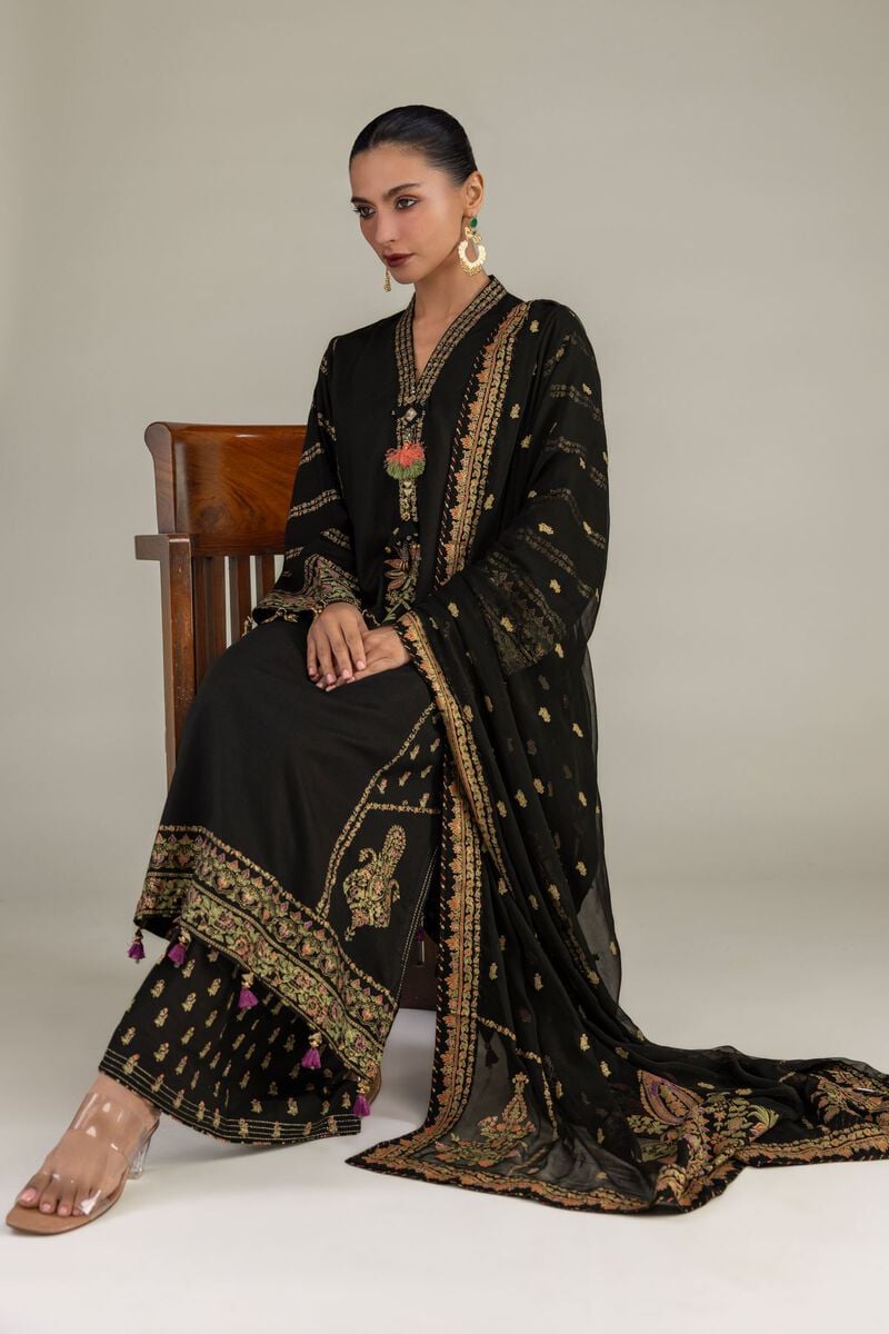 Black V-Neck Kurta