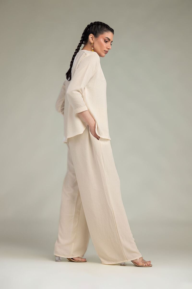 Beige Solid Trousers