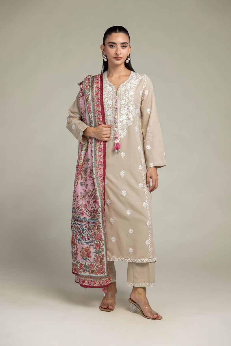 Beige Embroidered Kurta