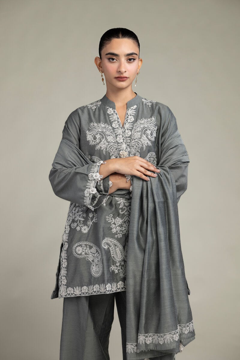 Gray Floral Dupatta