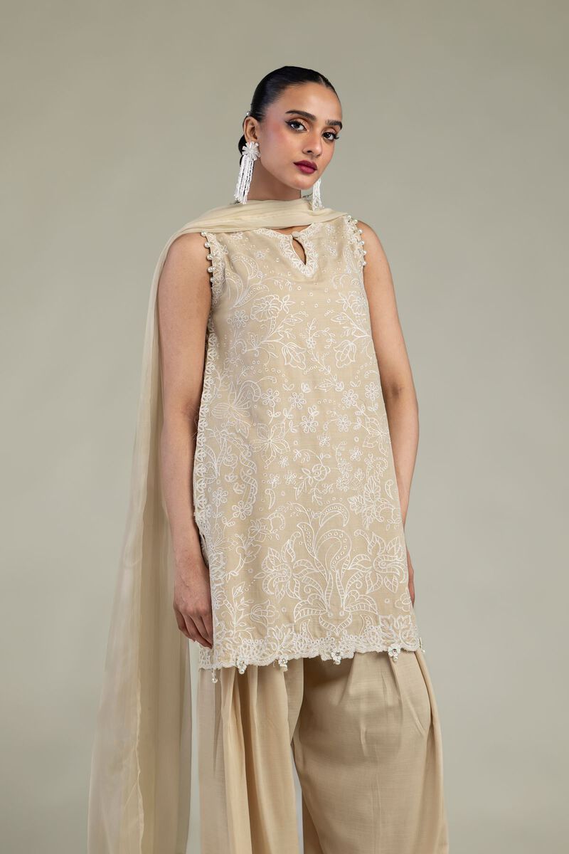 Beige Sleeveless Kurta