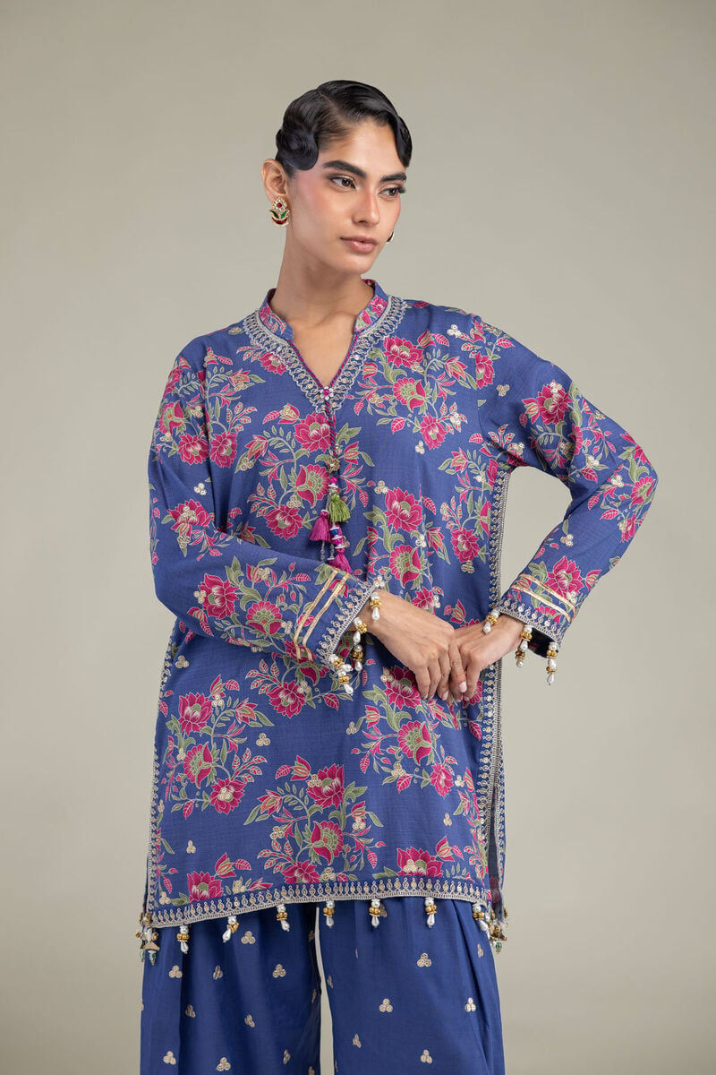 Blue V-Neck Kurta