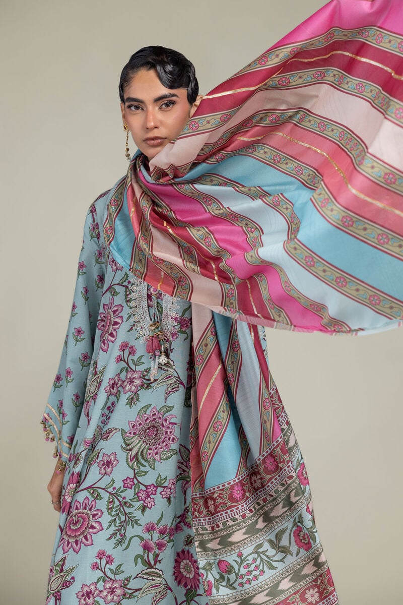 Blue Floral Dupatta