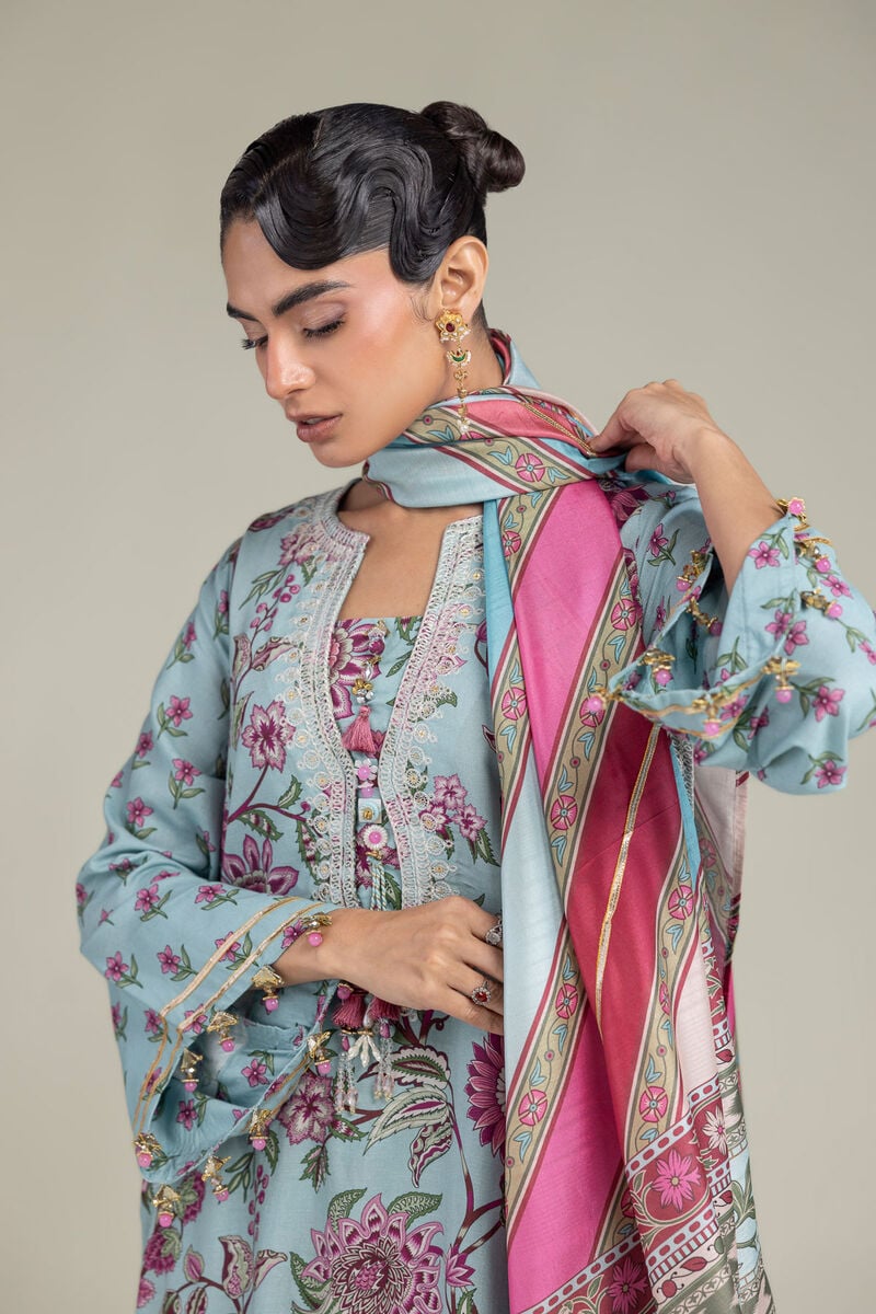 Blue Floral Dupatta