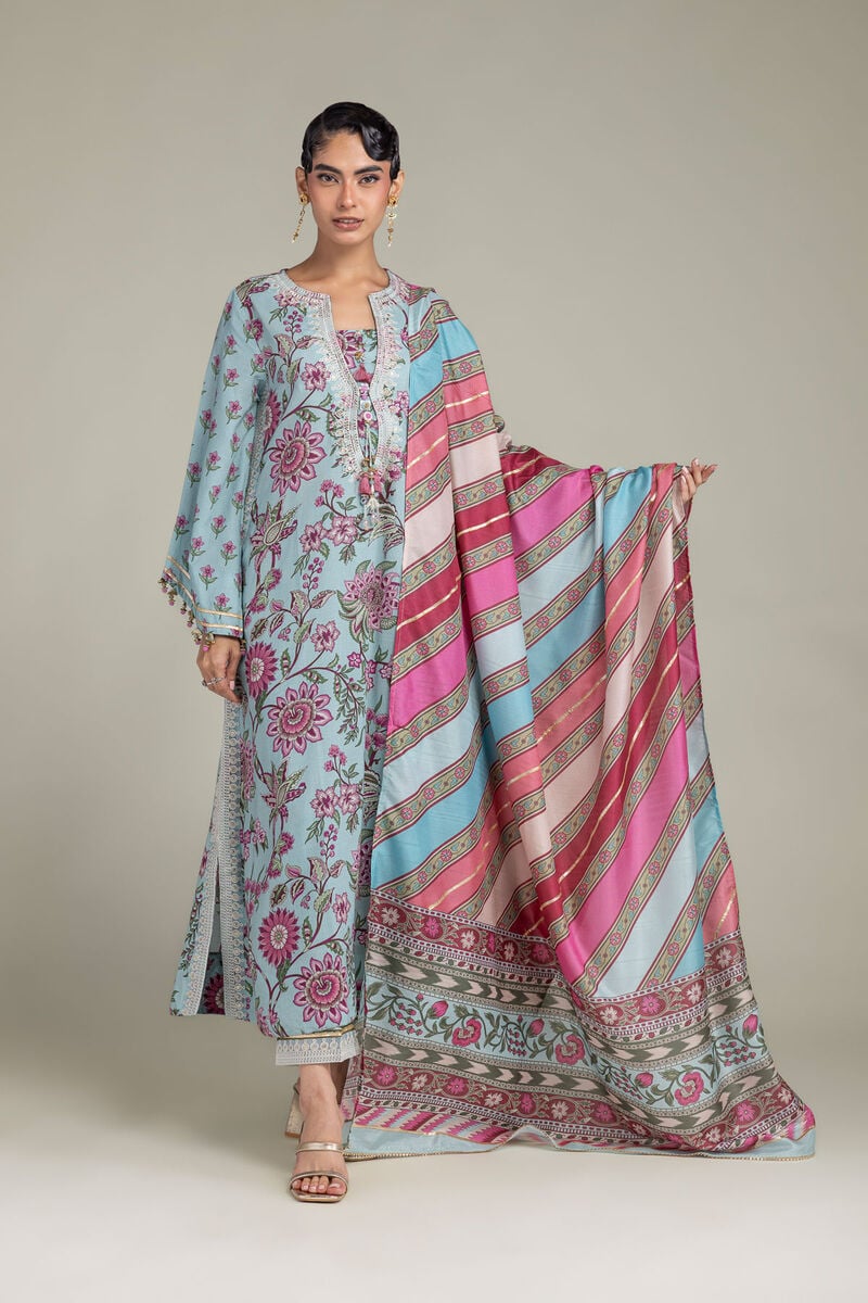 Blue Floral Dupatta