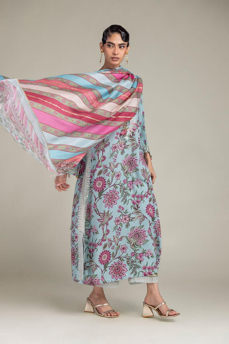 Blue Floral Dupatta