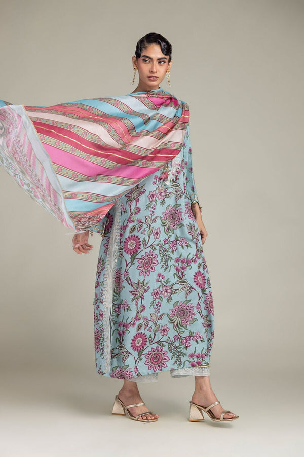 Blue Floral Dupatta