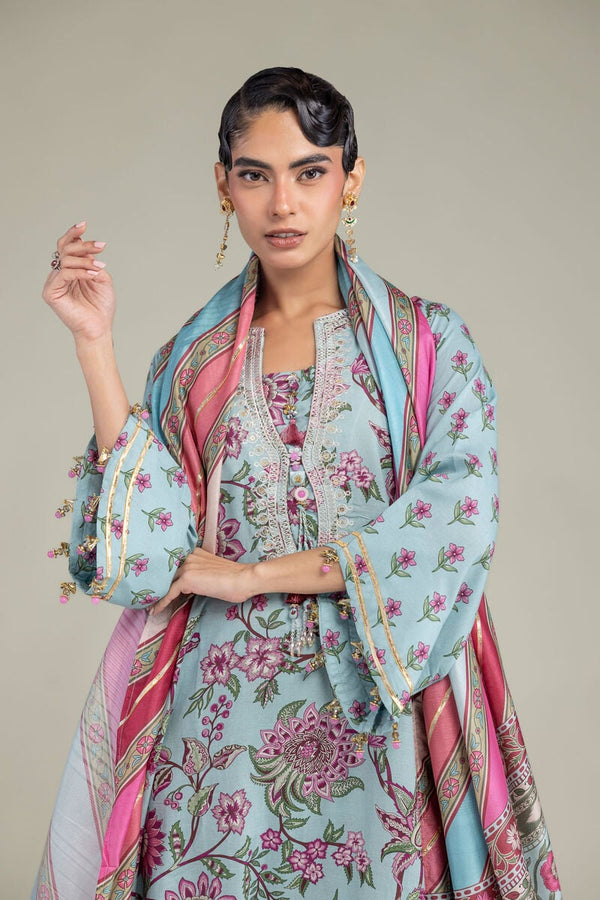 Blue Floral Dupatta