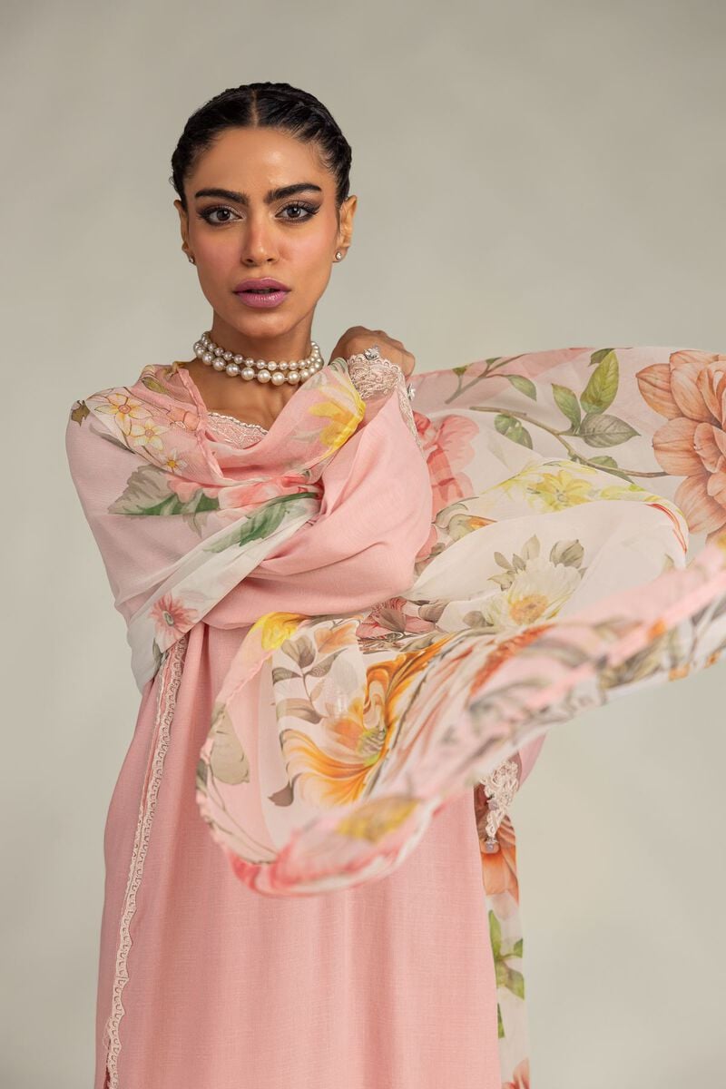Pink Floral Dupatta
