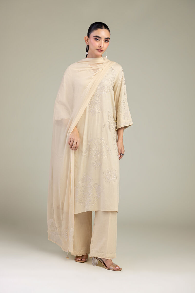 Beige Solid Pants