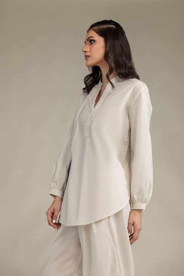 Floral Band-Collar Shirt