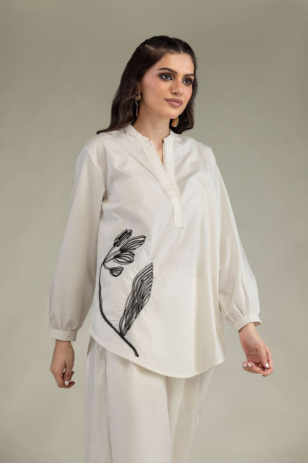 Floral Band-Collar Shirt