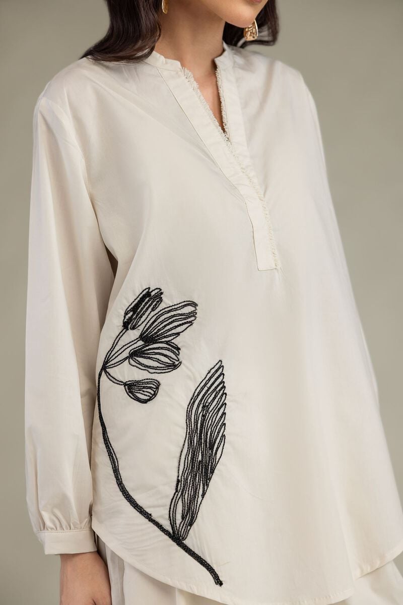 Floral Band-Collar Shirt