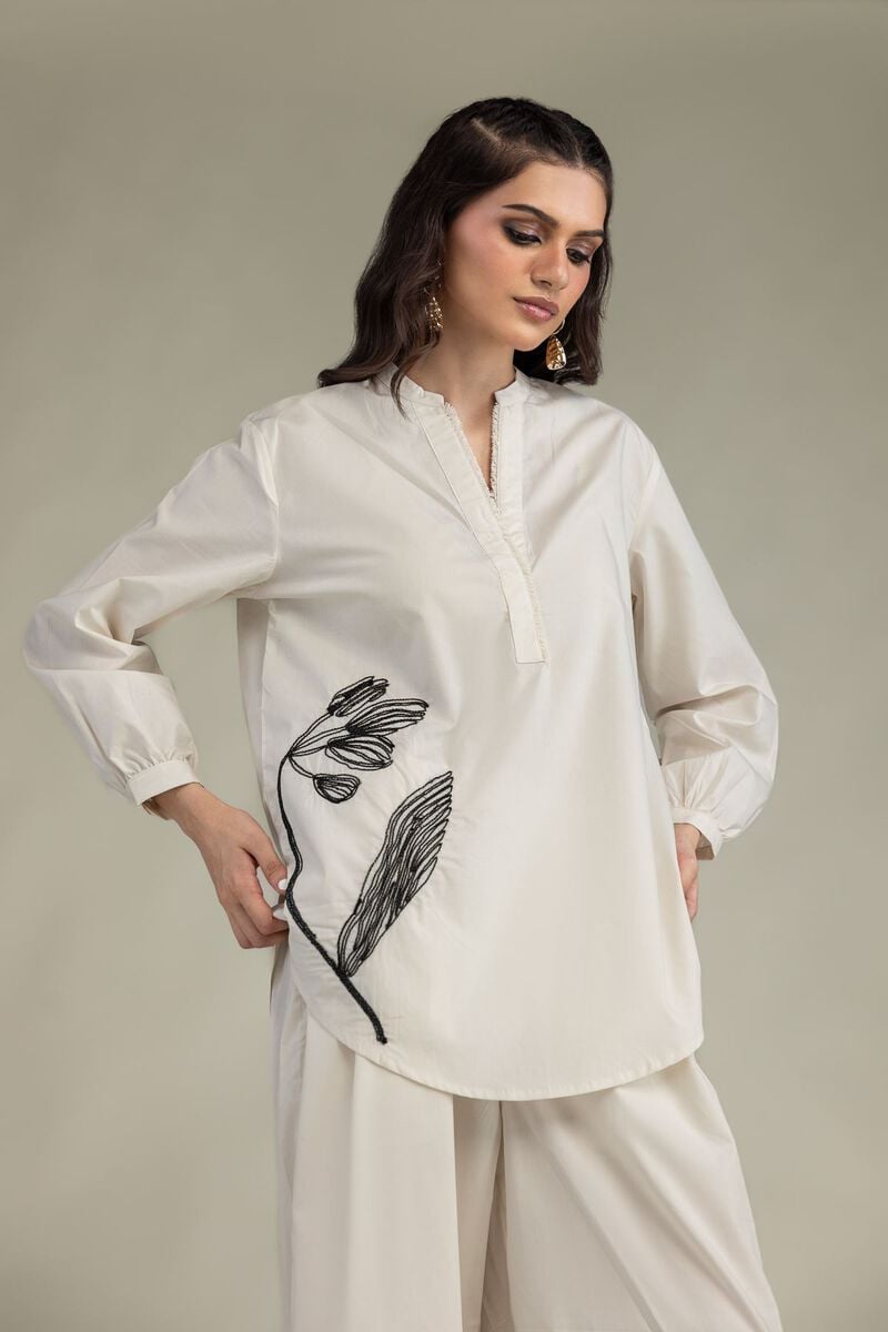 Floral Band-Collar Shirt