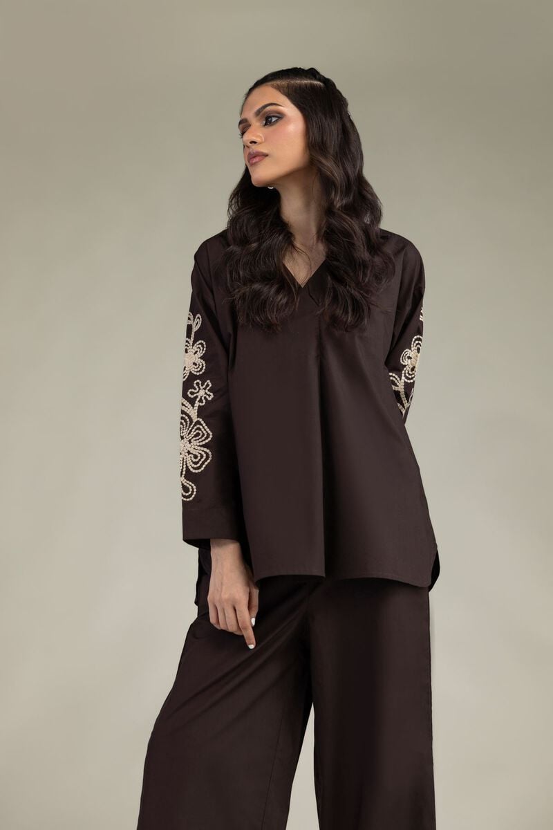 Brown V-Neck Blouse