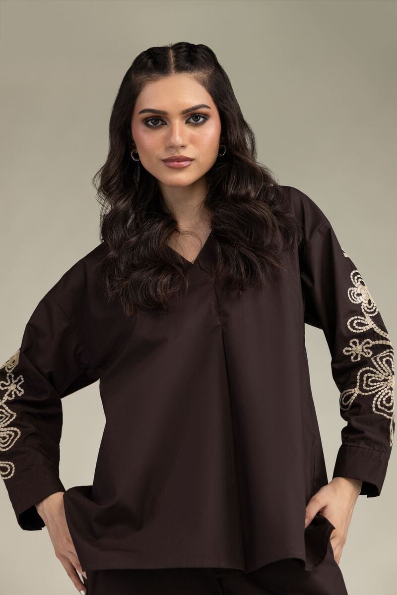 Brown V-Neck Blouse