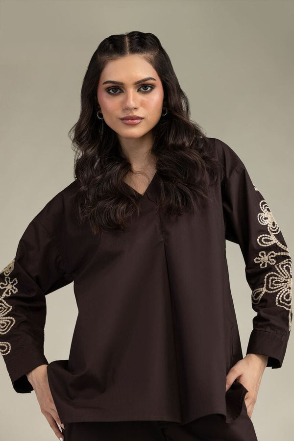 Brown V-Neck Blouse