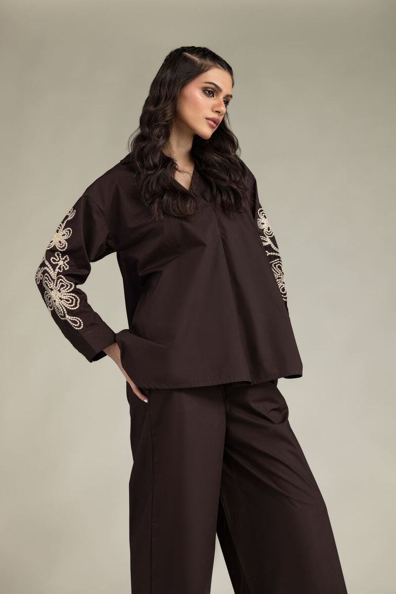 Brown V-Neck Blouse