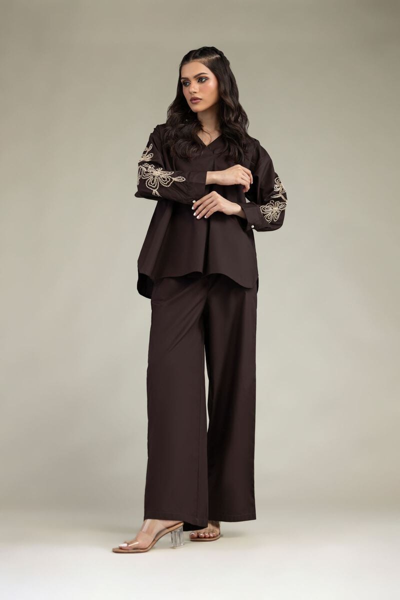 Brown V-Neck Blouse