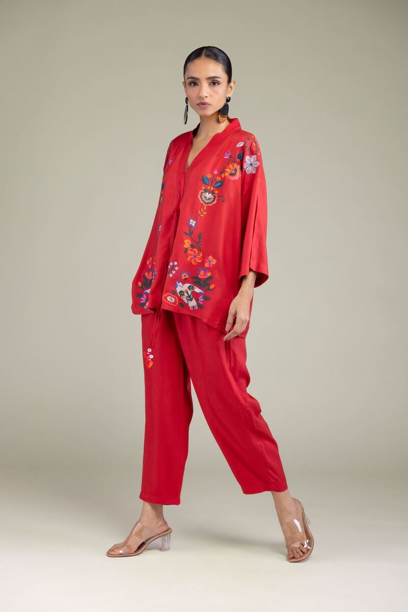 Red Viscose Trousers