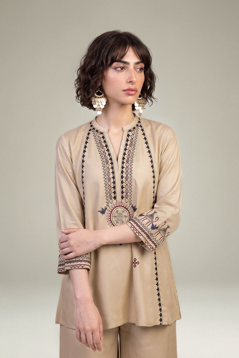 Beige V-Neck Tunic