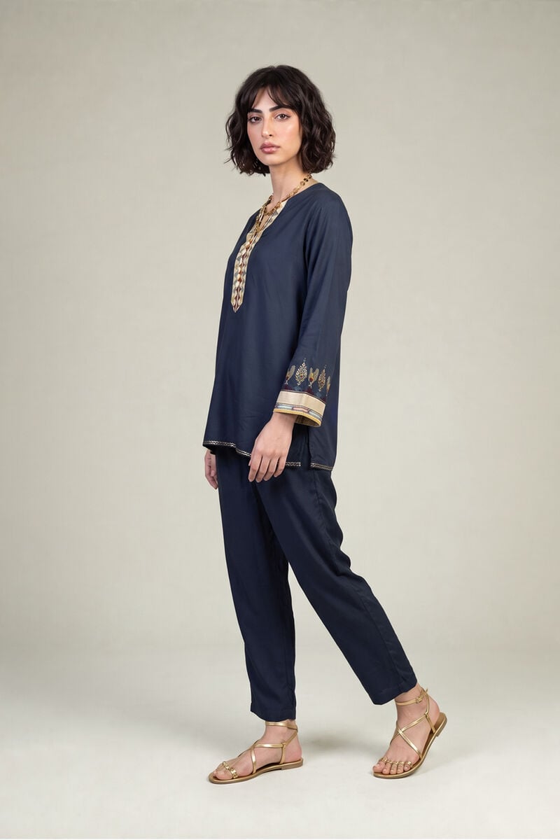 Navy Crepe Trousers