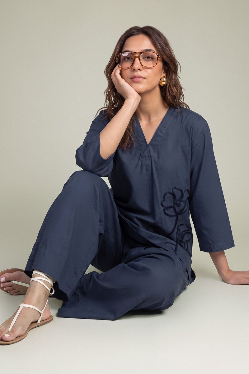 Navy V-Neck Kurta