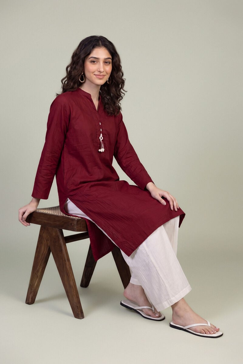 Maroon Cotton Kurta