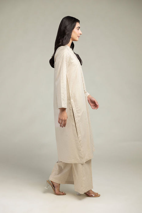 Beige Solid Pants