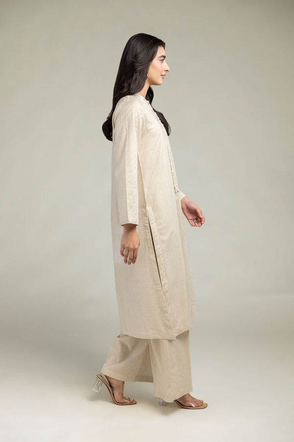 Beige Solid Pants