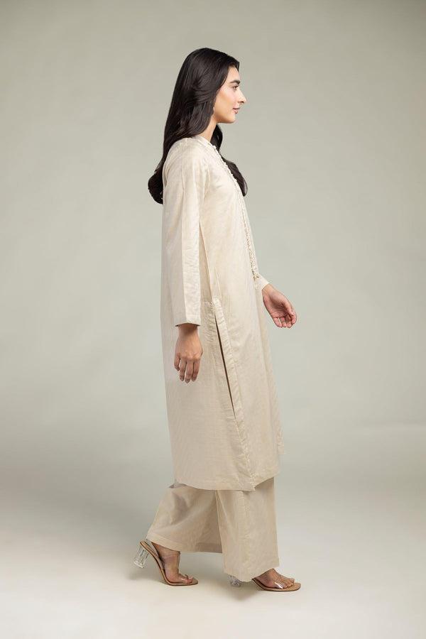 Beige Solid Pants