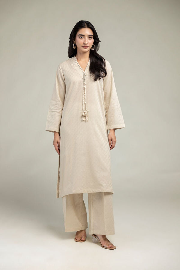 Beige Solid Pants