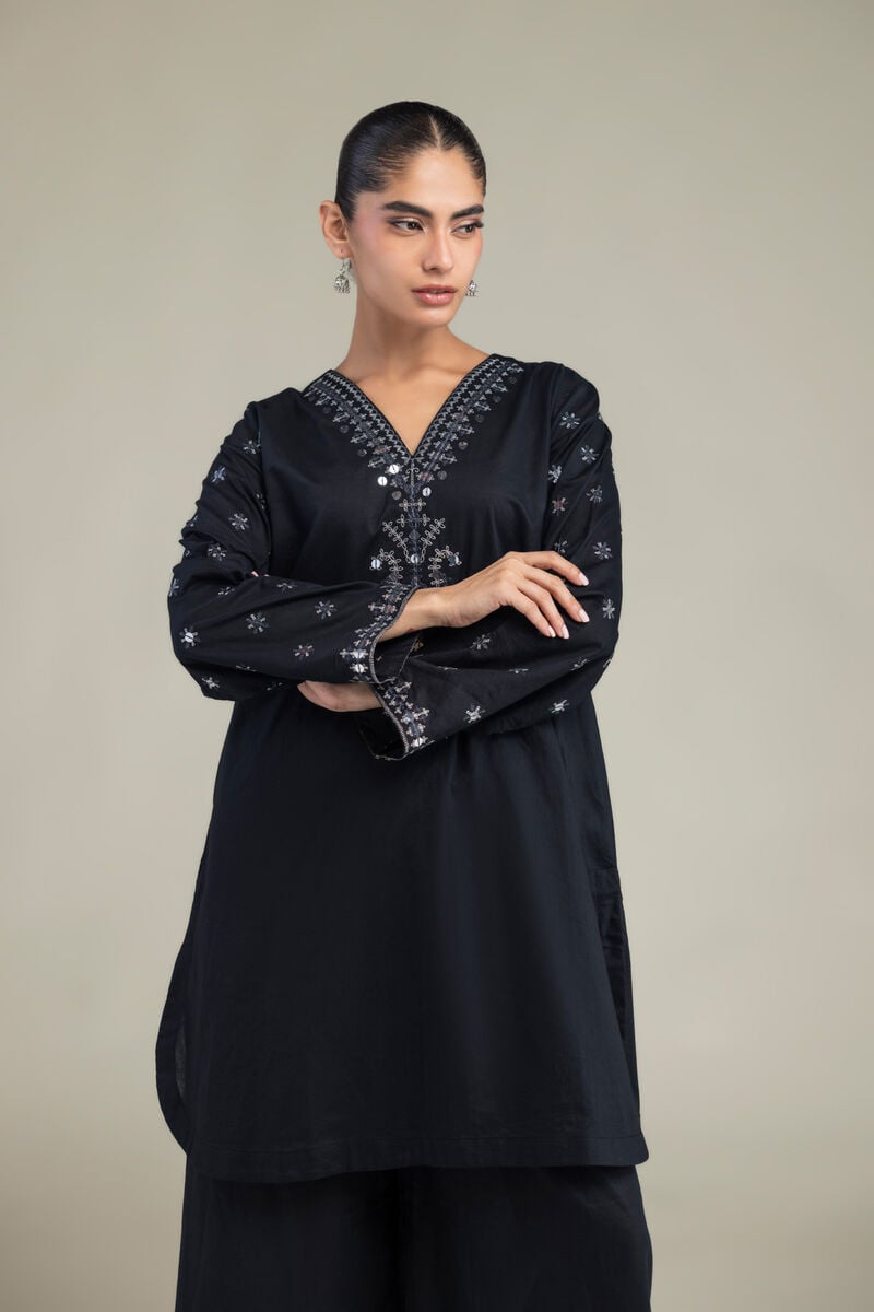 Black V-neck Kurta