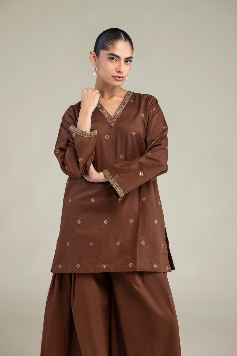 Brown V-Neck Kurta