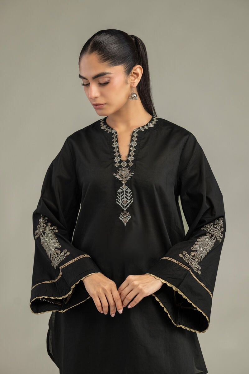 V-Neck Black Kurta