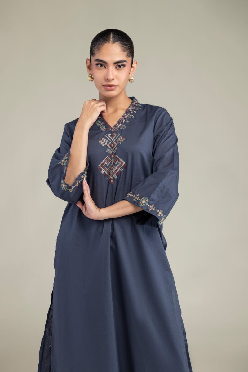 V-Neck Navy Kurta