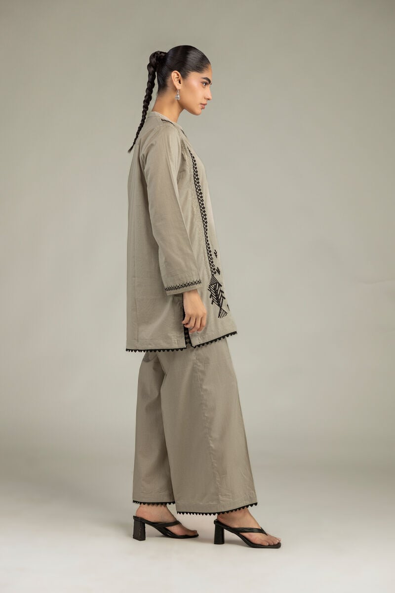 Beige Solid Pants